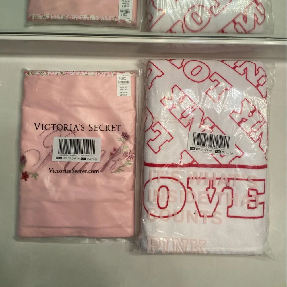 PINK Victoria's Secret Light Pink Tote with Floral Embroidery &  Towel